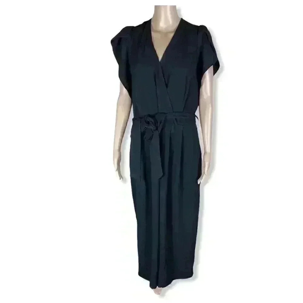 City Chic Crepe flutter sleeve belted jumpsuit- XL
